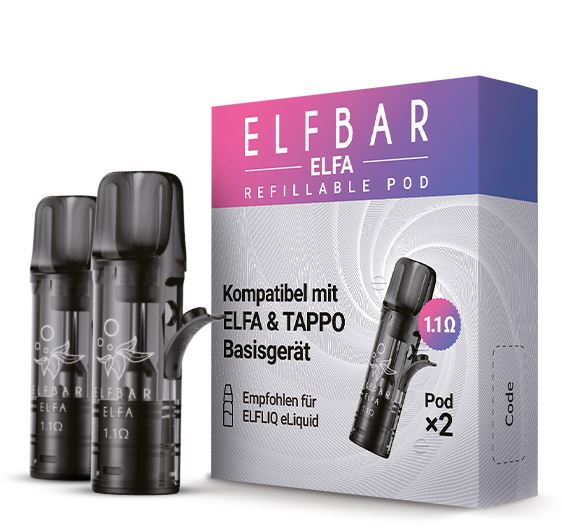 2x Elfbar ELFA Refillable Pod 1,1 Ohm